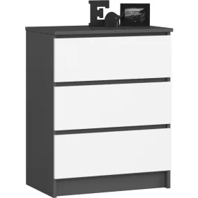 AKORD CLP Komód 3 Fiókos Laminált Grafitszürke/Fehér