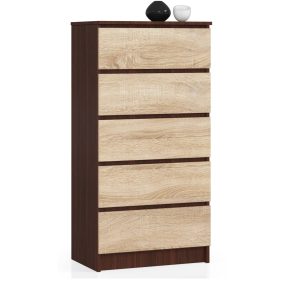AKORD K60 Laminált Fiókos Komód Wenge-Sonoma 5 Fiókos