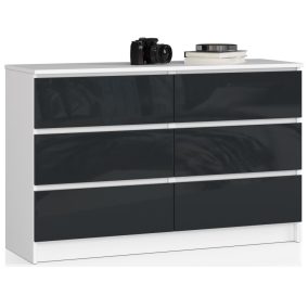 AKORD CLP 120 Komód 6 Fiókos Magasfényű Grafit MDF