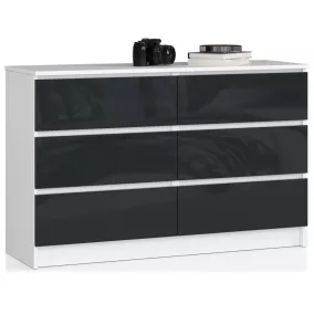 AKORD CLP 120 Komód 6 Fiókos Magasfényű Grafit MDF