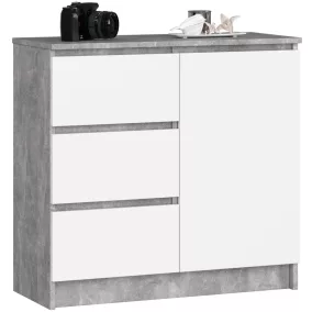 Jerry Modern Komód Laminált Beton-Fehér 3 Fiókos