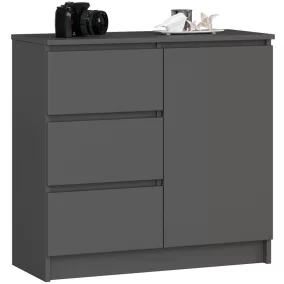 AKORD Jerry Komód 3 Fiókos 1 Ajtós Matt Grafitszürke