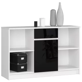   AKORD B-17 Modern Komód Laminált Fehér-Fekete Magasfényű 120cm