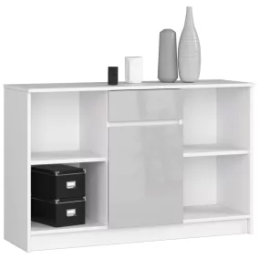   AKORD B-17 Modern Komód Laminált Fehér/Metál Magasfényű