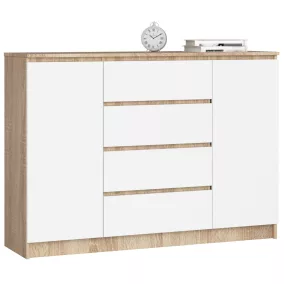   AKORD CLP K140 Komód Laminált Sonoma Tölgy Fehér 4 Fiókos