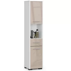   AKORD FIN Fürdőszobai Oszlopszekrény 140cm Fehér-Cappuccino Magasfényű