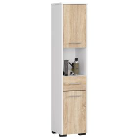   AKORD FIN Fürdőszobai Álló Szekrény 140cm Fehér/Sonoma Tölgy