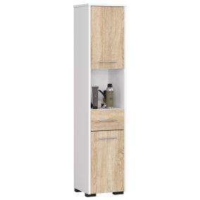   AKORD FIN Fürdőszobai Álló Szekrény 140cm Fehér/Sonoma Tölgy