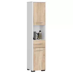   AKORD FIN Fürdőszobai Álló Szekrény 140cm Fehér/Sonoma Tölgy