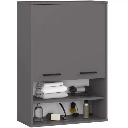 AKORD FIN Fürdőszobai Fali Szekrény Laminált Grafit Szürke 2 Ajtós