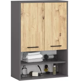   AKORD FIN Fürdőszobai Fali Szekrény Grafit Szürke/Artisan Tölgy 64cm