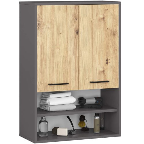 AKORD FIN Fürdőszobai Fali Szekrény Grafit Szürke/Artisan Tölgy 64cm