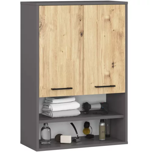 AKORD FIN Fürdőszobai Fali Szekrény Grafit Szürke/Artisan Tölgy 64cm