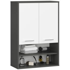   AKORD FIN Fali Fürdőszobaszekrény 64 cm Laminált Lemez Grafit Szürke/Fehér 2 Ajtós 4 Polcos
