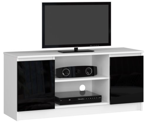 AKORD Modern TV Szekrény 120 Fehér-Fekete Magasfényű Akril