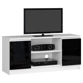   AKORD Modern TV Szekrény 120 Fehér-Fekete Magasfényű Akril