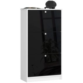   AKORD Modern 3-Ajtós Cipősszekrény MDF Fehér-Fekete Magasfényű