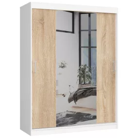   AKORD CLP Tolóajtós Szekrény Tükörrel Fehér Sonoma Tölgy 150cm
