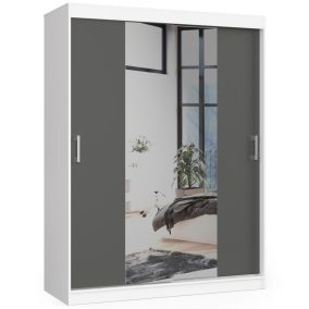   AKORD CLP Tolóajtós Tükrös Ruhásszekrény Fehér Szürke 150cm