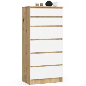   AKORD CLP Artisan Tölgy Magas Fiókos Komód Fehér Frontokkal