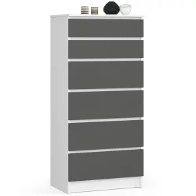   AKORD CLP K60 Fiókos Komód Laminált Fehér-Szürke 6-Fiókos