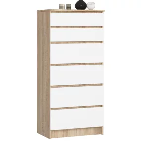 AKORD CLP K60 Komód Sonoma Tölgy Fehér 6-Fiókos