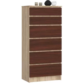 AKORD CLP 6-Fiókos Komód Sonoma Tölgy/Wenge Laminált