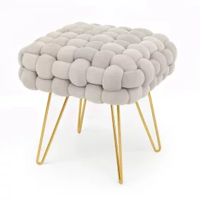 AKORD DOTTY Pufa Welur Kremowy Plecione Siedzisko