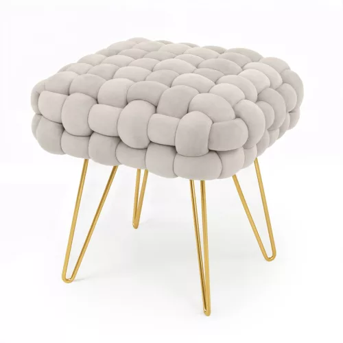 AKORD DOTTY Pufa Welur Kremowy Plecione Siedzisko