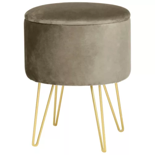 AKORD Lili Tárolós Puff Bézs Velúr Arany Lábakkal