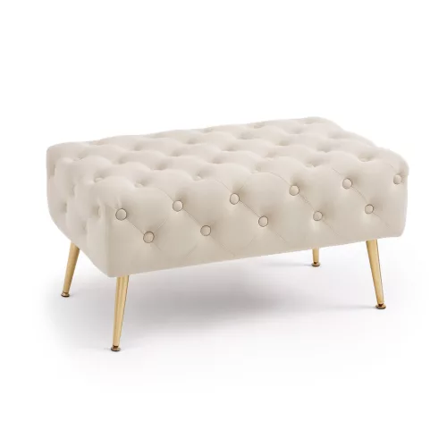 AKORD Madrid Tapicerowana Pufa Welurowa Beżowa Pikowana z Metalowymi Nogami