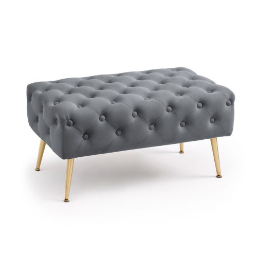 AKORD Madrid Pufa Welur Grafitowy Pikowany Arany Lábakkal