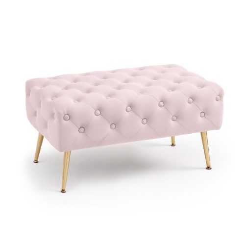 AKORD Madrid Tapicerowana Pufa Welurowa Pudrowy Róż Pikowana z Metalowymi Nogami