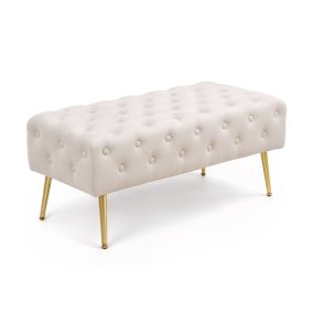 AKORD Monaco Tapicerowana Ławka Welurowa Beżowa Glamour