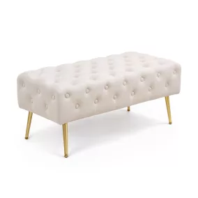 AKORD Monaco Tapicerowana Ławka Welurowa Beżowa Pikowana