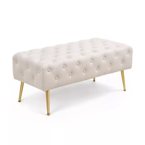 AKORD Monaco Tapicerowana Ławka Welurowa Beżowa Pikowana