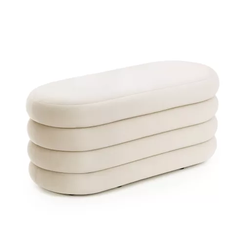 AKORD PUFFO Tapicerowana Pufa Welur Kremowy Otwierany Schowek