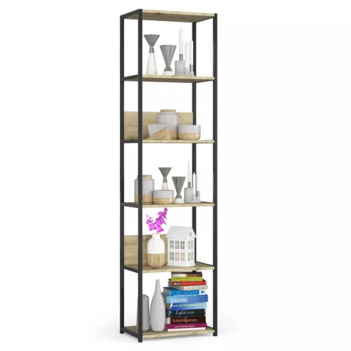 AKORD LOFT Ipari Stílusú Polcrendszer 50 cm Fekete/Artisan Tölgy 6 Polcos