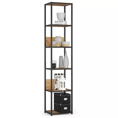 AKORD LOFT Industriális Regál 40 cm Fekete/Craft Tölgy 6 Polcos