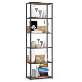   AKORD LOFT ipari stílusú polcos állvány 60 cm 6 polcos fém fekete dió craft