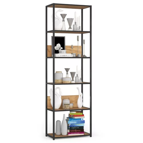 AKORD LOFT ipari stílusú polcos állvány 60 cm 6 polcos fém fekete dió craft