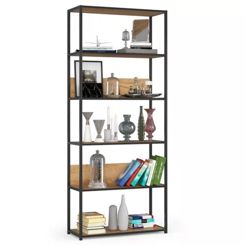 AKORD LOFT ipari stílusú polcrendszer 80 cm fekete/craft tölgy 6 polcos