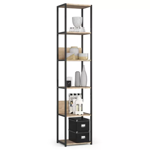 AKORD LOFT Industriális Regál 6 Polcos Fém Laminált Lemez Sonoma Tölgy Fekete 40 cm