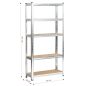 Fancy Garden Garázs Fém Polcrendszer MDF Ezüst 5-Polcos