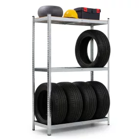   AKORD Furniture Factory Gumiabroncs Tároló Állvány Acél/MDF Galvanizált Ezüst 120x40x180 cm 3 Polcos