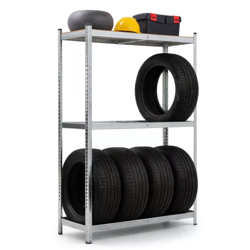 AKORD Furniture Factory Gumiabroncs Tároló Állvány Acél/MDF Galvanizált Ezüst 120x40x180 cm 3 Polcos