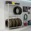 AKORD Furniture Factory Gumiabroncs Tároló Állvány Acél/MDF Galvanizált Ezüst 120x40x180 cm 3 Polcos