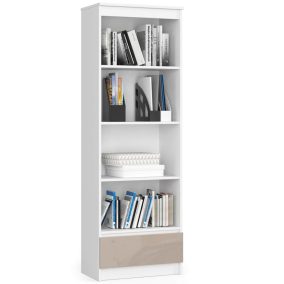   AKORD CLP Magasfényű Fehér-Cappuccino Könyvespolc Fiókkal