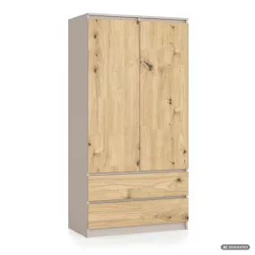   AKORD CLP S90 Kétajtós Ruhásszekrény Laminált Lap Kasmír / Artisan Tölgy Fiókos