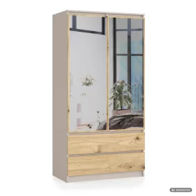   AKORD CLP S90 Kétajtós Ruhásszekrény Laminált Lap Kasmír/Artisan Tölgy Tükrös